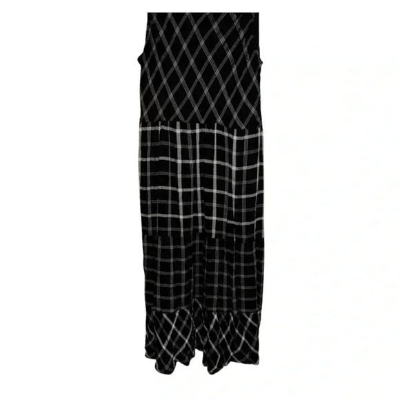J. Jill Black White Mixed Print Plaid Print Midi Dress Size Large Petite - Picture 9 of 10